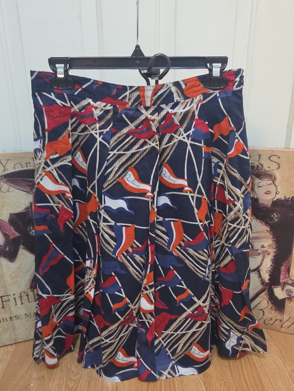 Burberry Navy Nautical Pleaded Skirt